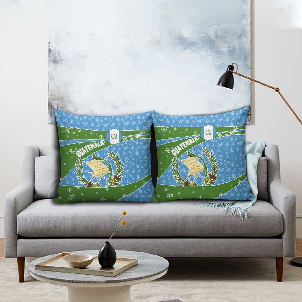 Guatemala Christmas Pillow Cover with Blue Green Christmas Quetzal Bird Gift and Coat of Arms - Wonder Print Shop