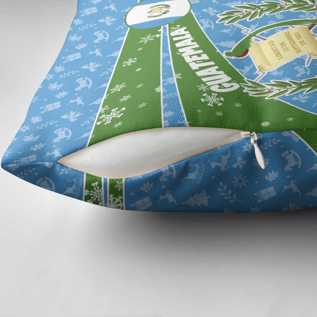 Guatemala Christmas Pillow Cover with Blue Green Christmas Quetzal Bird Gift and Coat of Arms - Wonder Print Shop