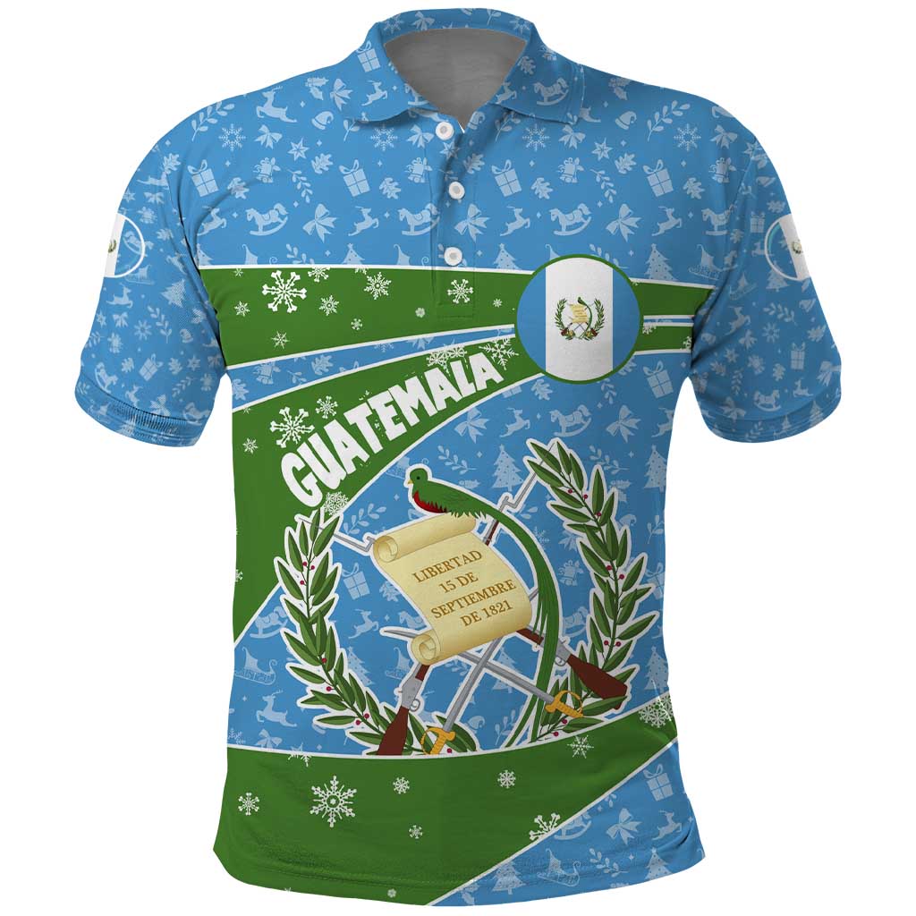 Guatemala Christmas Polo Shirt with Blue Green Christmas Quetzal Bird Gift and Coat of Arms - Wonder Print Shop