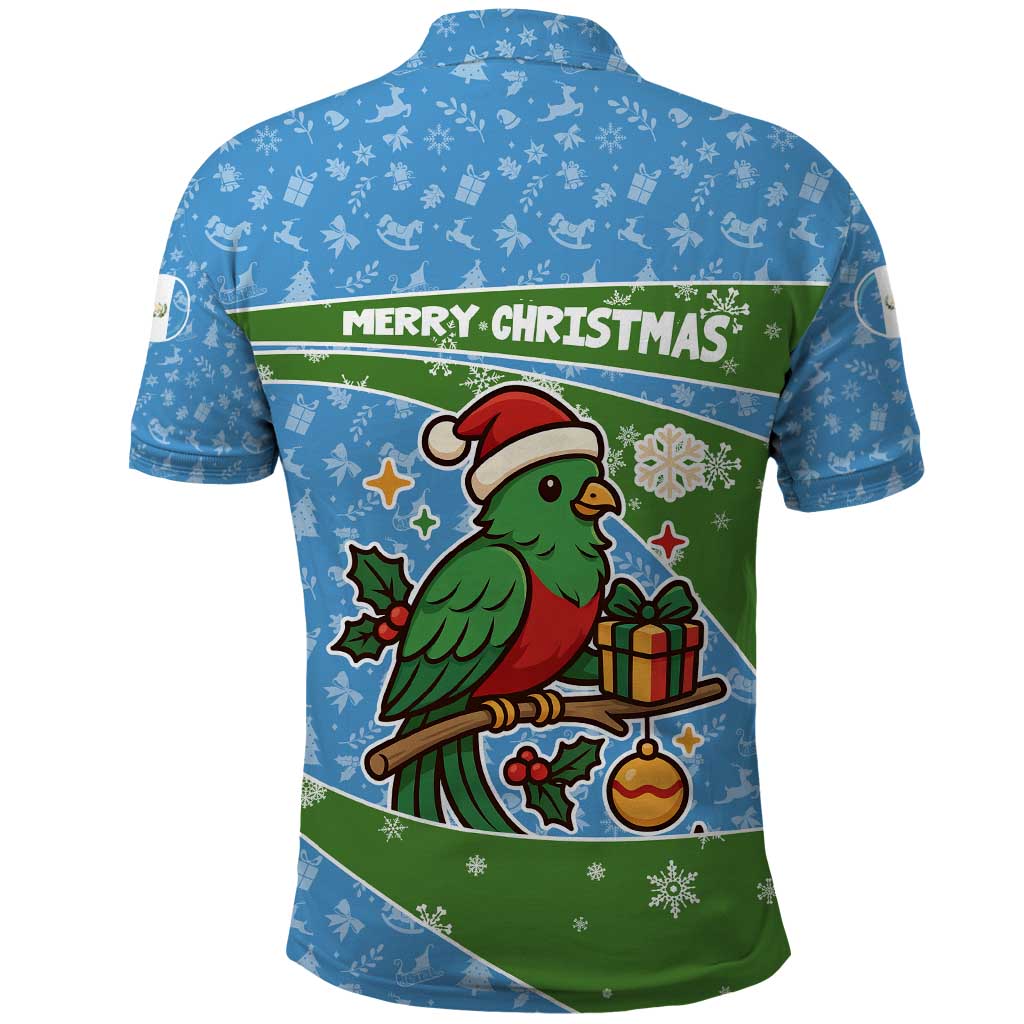 Guatemala Christmas Polo Shirt with Blue Green Christmas Quetzal Bird Gift and Coat of Arms - Wonder Print Shop