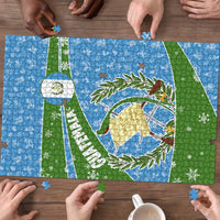 Guatemala Christmas Puzzle with Blue Green Christmas Quetzal Bird Gift and Coat of Arms - Wonder Print Shop