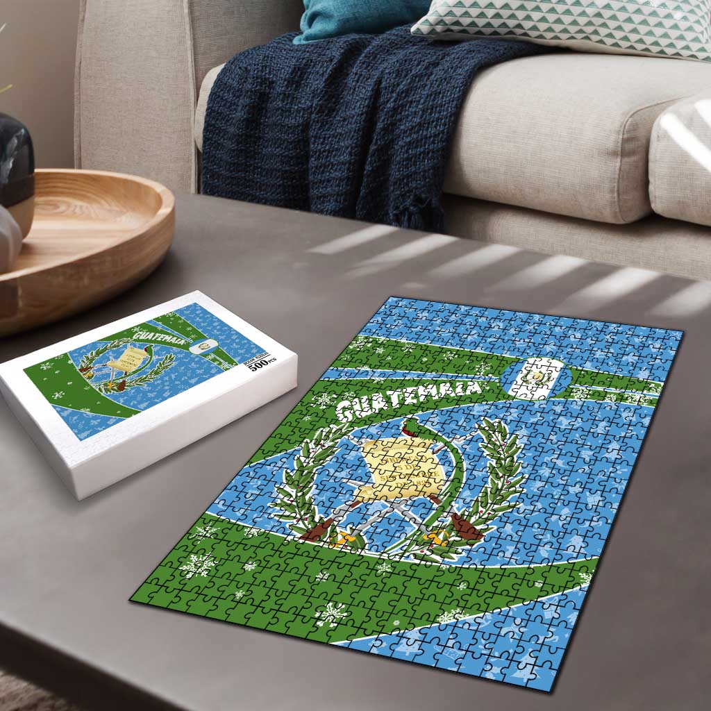 Guatemala Christmas Puzzle with Blue Green Christmas Quetzal Bird Gift and Coat of Arms - Wonder Print Shop