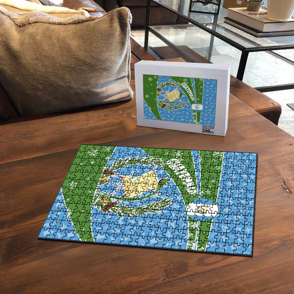 Guatemala Christmas Puzzle with Blue Green Christmas Quetzal Bird Gift and Coat of Arms - Wonder Print Shop