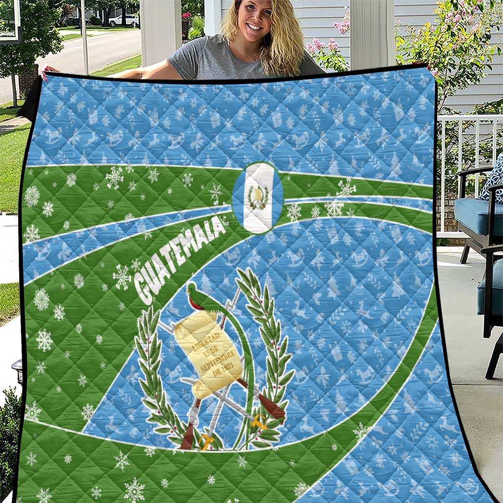 Guatemala Christmas Quilt with Blue Green Christmas Quetzal Bird Gift and Coat of Arms - Wonder Print Shop