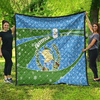Guatemala Christmas Quilt with Blue Green Christmas Quetzal Bird Gift and Coat of Arms - Wonder Print Shop