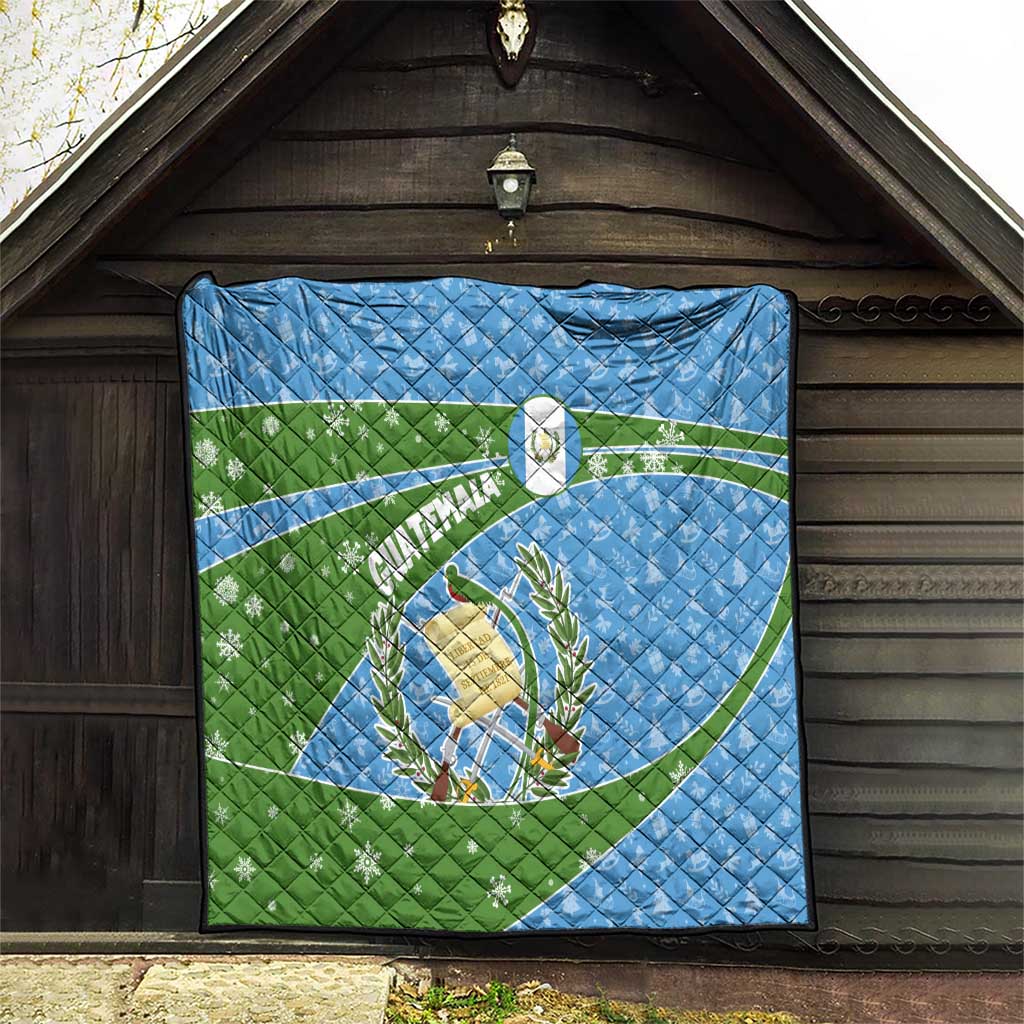 Guatemala Christmas Quilt with Blue Green Christmas Quetzal Bird Gift and Coat of Arms - Wonder Print Shop