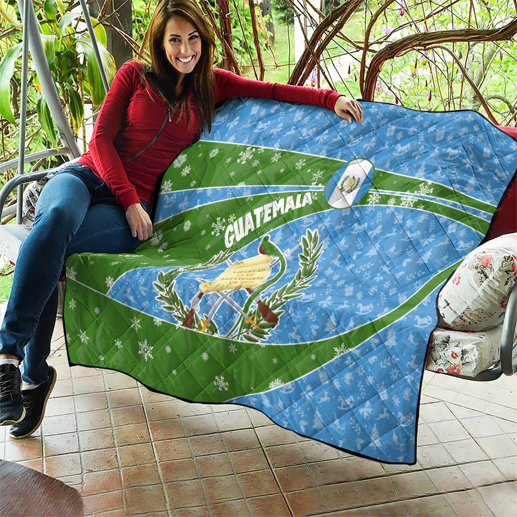 Guatemala Christmas Quilt with Blue Green Christmas Quetzal Bird Gift and Coat of Arms - Wonder Print Shop