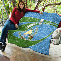 Guatemala Christmas Quilt with Blue Green Christmas Quetzal Bird Gift and Coat of Arms - Wonder Print Shop