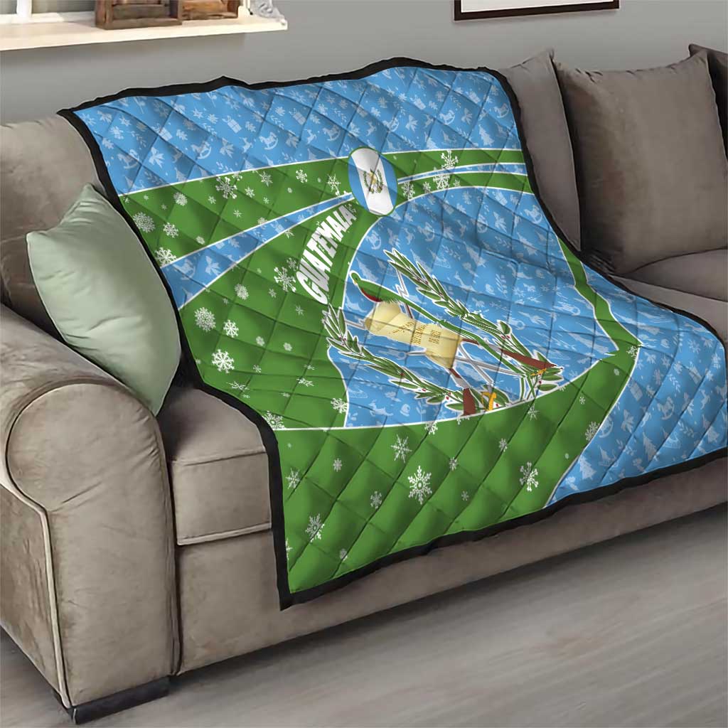 Guatemala Christmas Quilt with Blue Green Christmas Quetzal Bird Gift and Coat of Arms - Wonder Print Shop