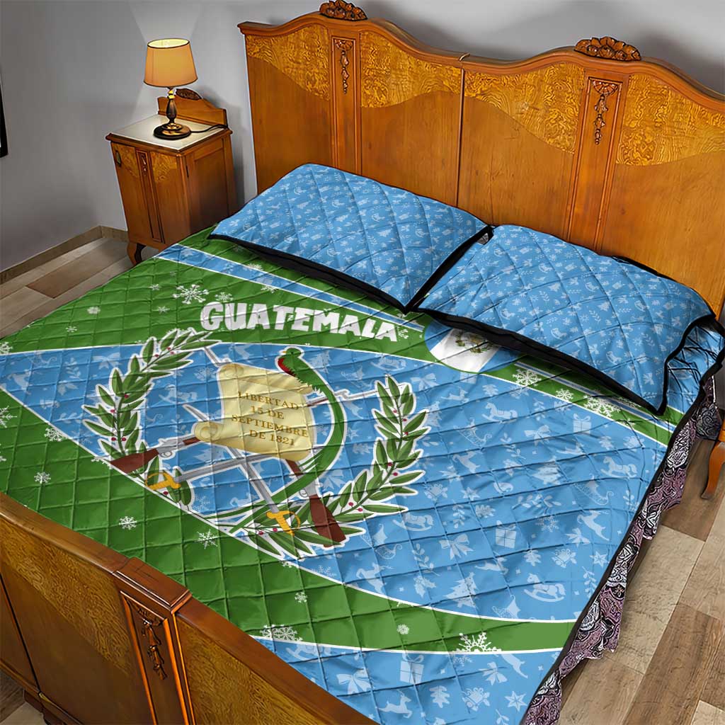 Guatemala Christmas Quilt Bed Set with Blue Green Christmas Quetzal Bird Gift and Coat of Arms - Wonder Print Shop