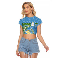 Guatemala Christmas Raglan Cropped T Shirt with Blue Green Christmas Quetzal Bird Gift and Coat of Arms - Wonder Print Shop