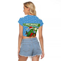 Guatemala Christmas Raglan Cropped T Shirt with Blue Green Christmas Quetzal Bird Gift and Coat of Arms - Wonder Print Shop
