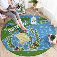 Guatemala Christmas Round Carpet with Blue Green Christmas Quetzal Bird Gift and Coat of Arms - Wonder Print Shop