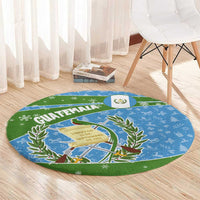 Guatemala Christmas Round Carpet with Blue Green Christmas Quetzal Bird Gift and Coat of Arms - Wonder Print Shop