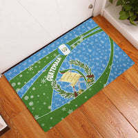 Guatemala Christmas Rubber Doormat with Blue Green Christmas Quetzal Bird Gift and Coat of Arms - Wonder Print Shop