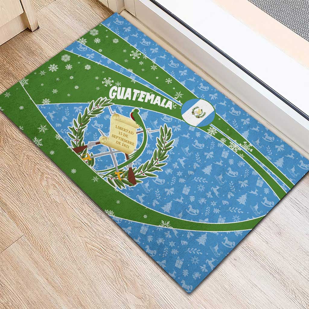 Guatemala Christmas Rubber Doormat with Blue Green Christmas Quetzal Bird Gift and Coat of Arms - Wonder Print Shop