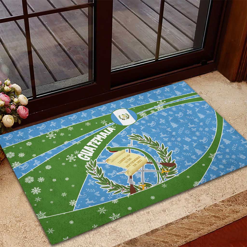 Guatemala Christmas Rubber Doormat with Blue Green Christmas Quetzal Bird Gift and Coat of Arms - Wonder Print Shop