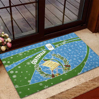 Guatemala Christmas Rubber Doormat with Blue Green Christmas Quetzal Bird Gift and Coat of Arms - Wonder Print Shop
