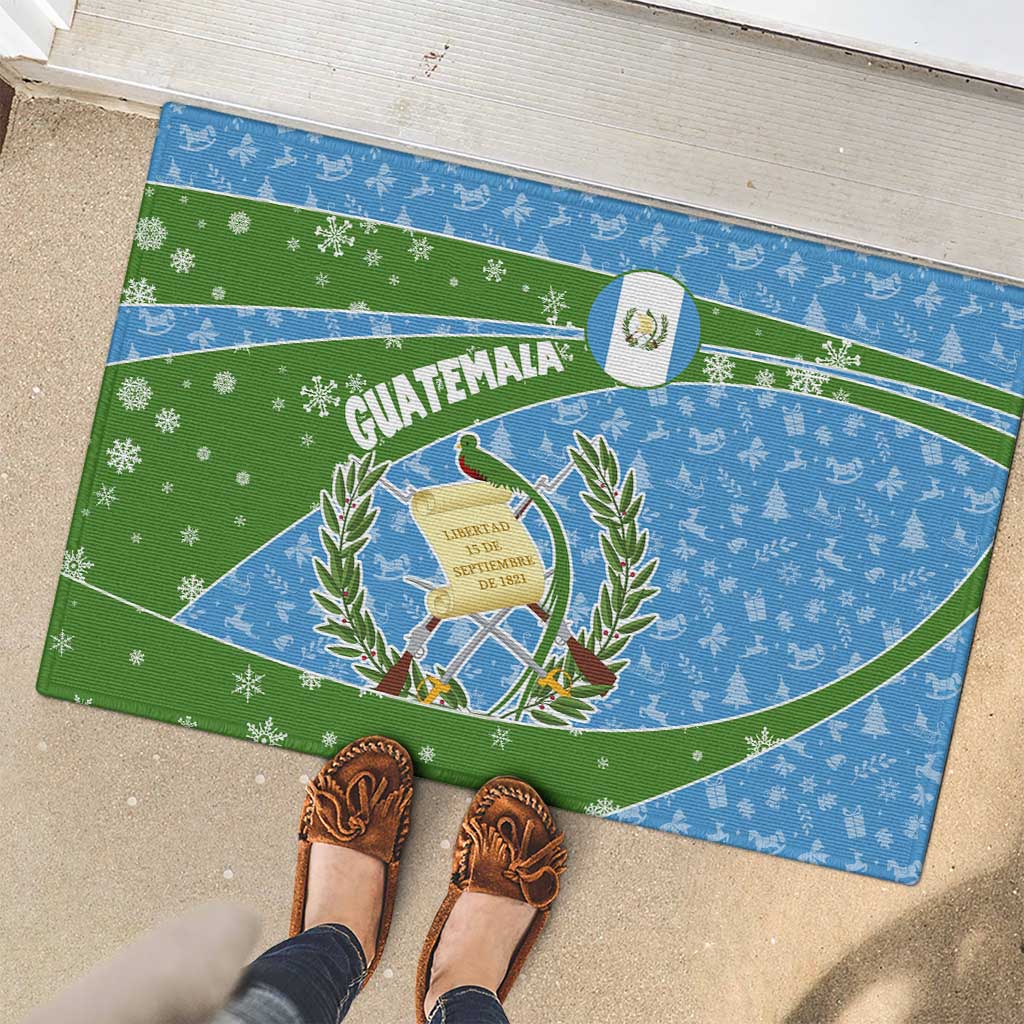 Guatemala Christmas Rubber Doormat with Blue Green Christmas Quetzal Bird Gift and Coat of Arms - Wonder Print Shop