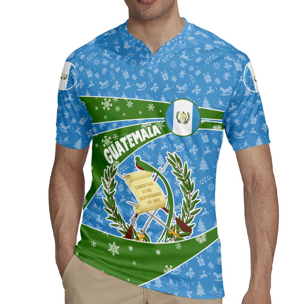 Guatemala Christmas Rugby Jersey with Blue Green Christmas Quetzal Bird Gift and Coat of Arms - Wonder Print Shop