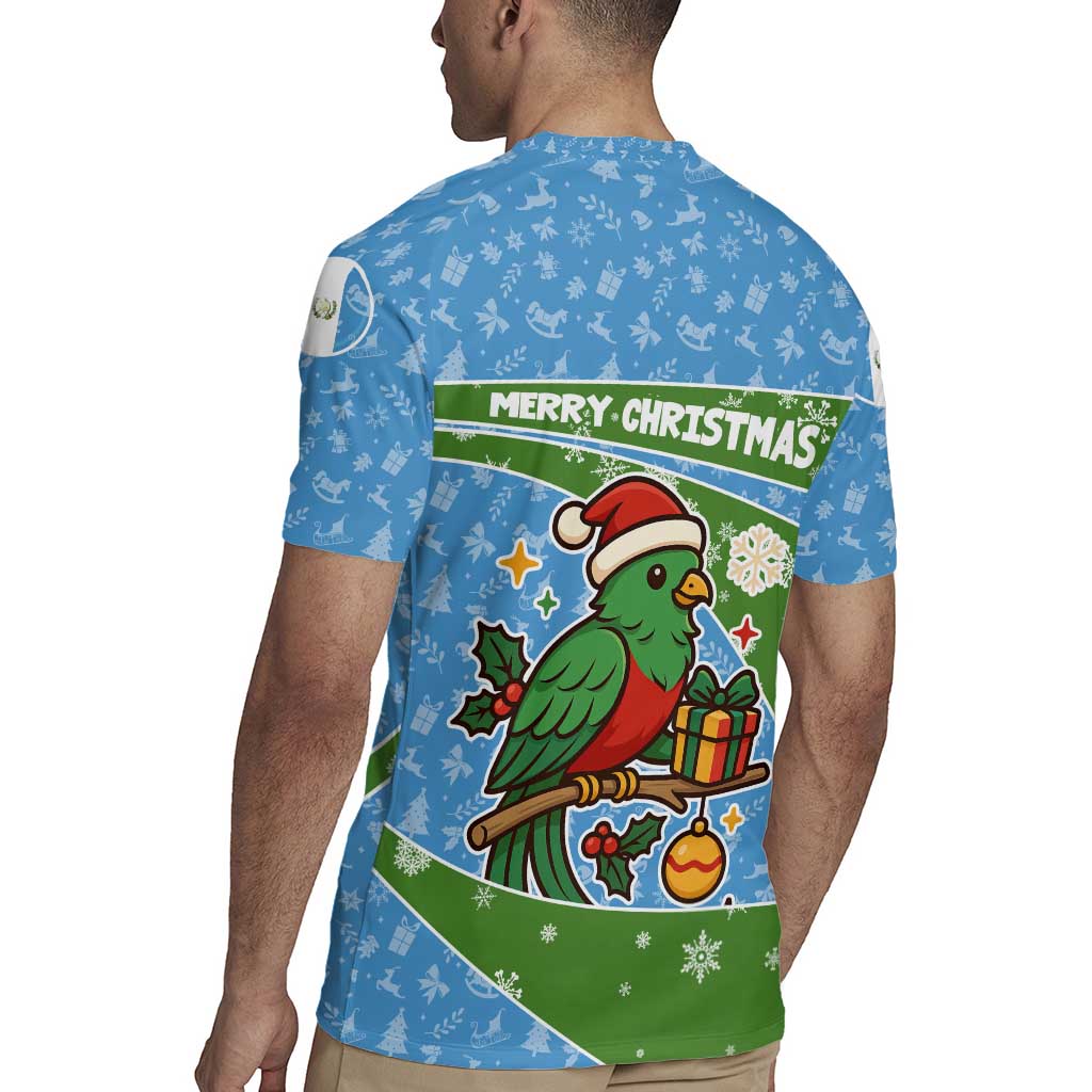 Guatemala Christmas Rugby Jersey with Blue Green Christmas Quetzal Bird Gift and Coat of Arms - Wonder Print Shop