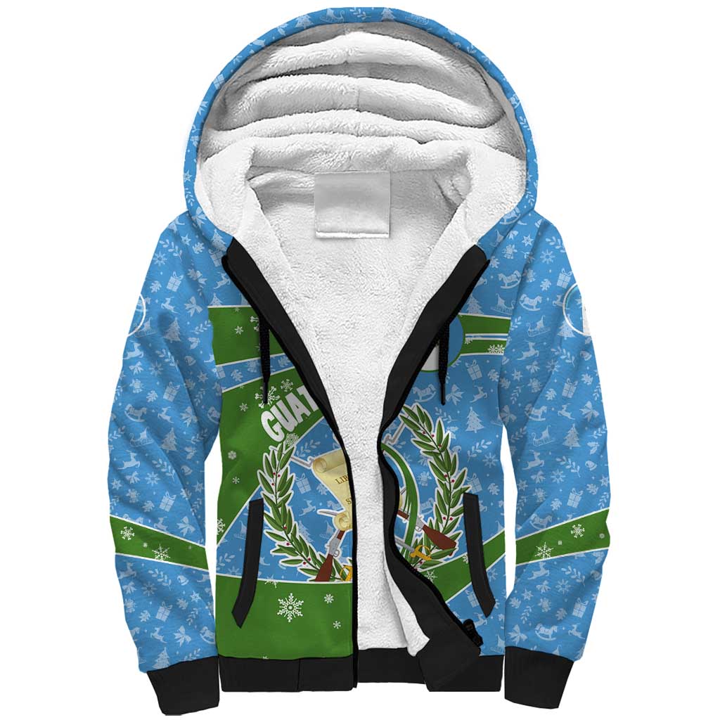 Guatemala Christmas Sherpa Hoodie with Blue Green Christmas Quetzal Bird Gift and Coat of Arms - Wonder Print Shop