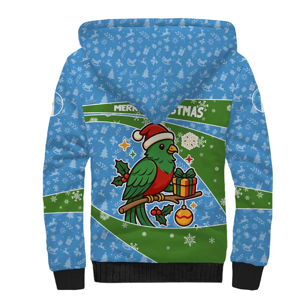 Guatemala Christmas Sherpa Hoodie with Blue Green Christmas Quetzal Bird Gift and Coat of Arms - Wonder Print Shop