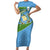 Guatemala Christmas Short Sleeve Bodycon Dress with Blue Green Christmas Quetzal Bird Gift and Coat of Arms - Wonder Print Shop