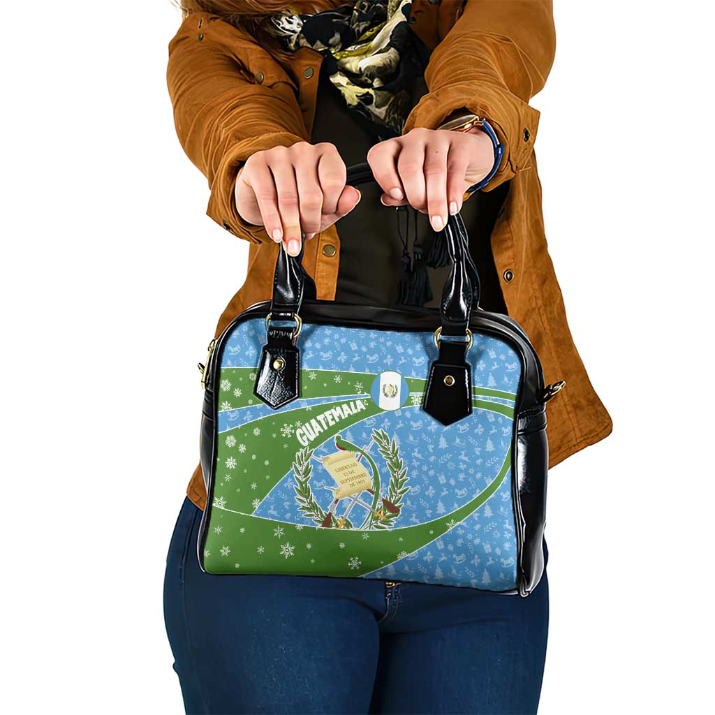 Guatemala Christmas Shoulder Handbag with Blue Green Christmas Quetzal Bird Gift and Coat of Arms - Wonder Print Shop