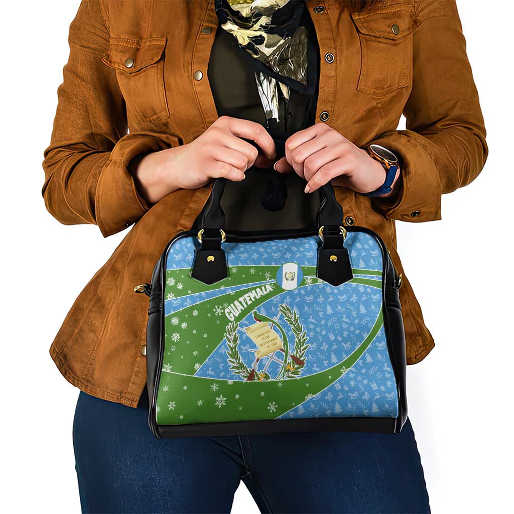 Guatemala Christmas Shoulder Handbag with Blue Green Christmas Quetzal Bird Gift and Coat of Arms - Wonder Print Shop