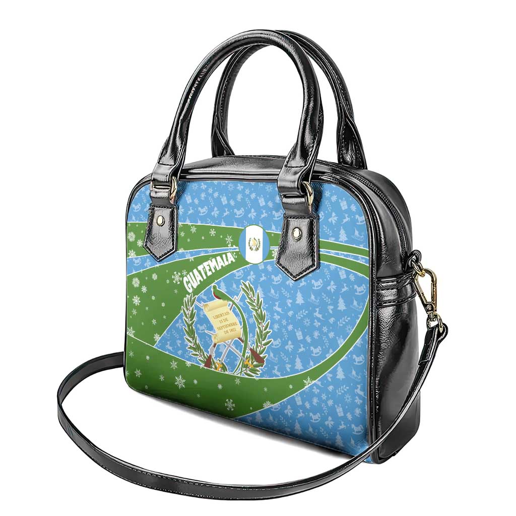Guatemala Christmas Shoulder Handbag with Blue Green Christmas Quetzal Bird Gift and Coat of Arms - Wonder Print Shop