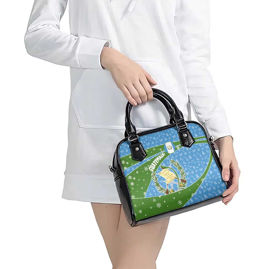 Guatemala Christmas Shoulder Handbag with Blue Green Christmas Quetzal Bird Gift and Coat of Arms - Wonder Print Shop