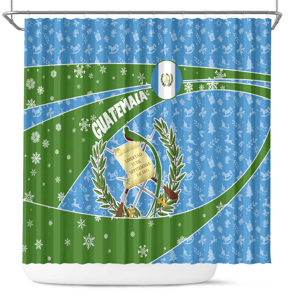 Guatemala Christmas Shower Curtain with Blue Green Christmas Quetzal Bird Gift and Coat of Arms - Wonder Print Shop