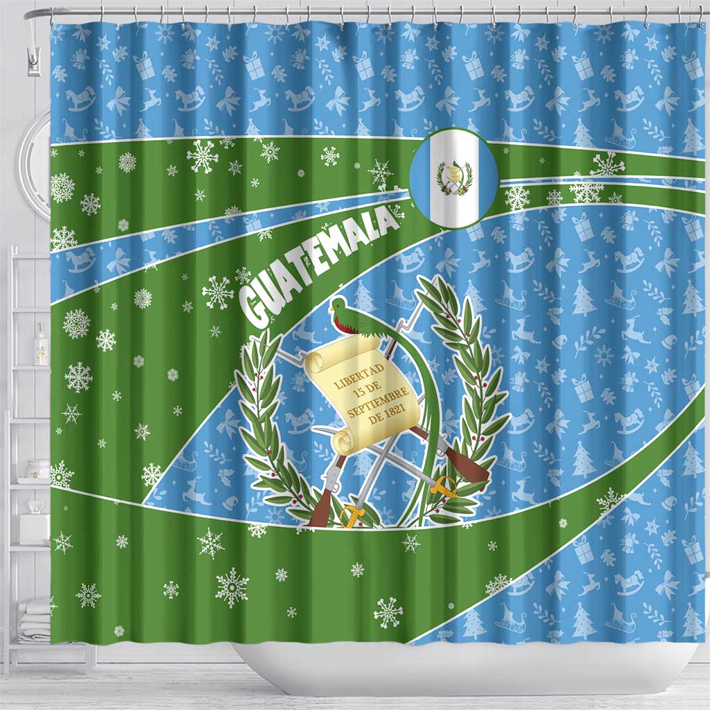 Guatemala Christmas Shower Curtain with Blue Green Christmas Quetzal Bird Gift and Coat of Arms - Wonder Print Shop
