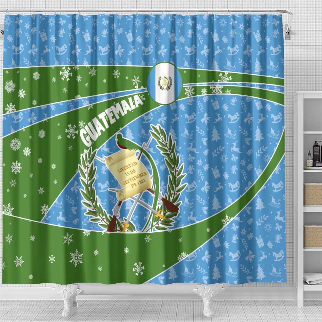 Guatemala Christmas Shower Curtain with Blue Green Christmas Quetzal Bird Gift and Coat of Arms - Wonder Print Shop