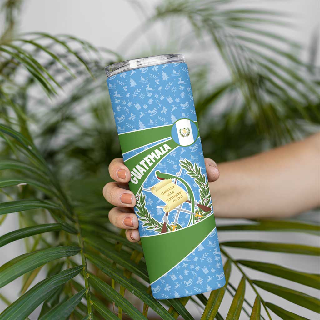 Guatemala Christmas Skinny Tumbler with Blue Green Christmas Quetzal Bird Gift and Coat of Arms - Wonder Print Shop