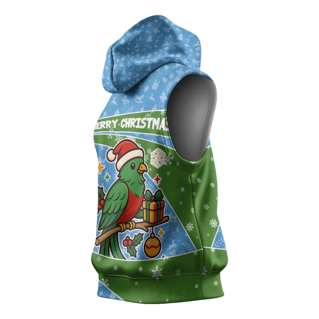 Guatemala Christmas Sleeveless Hoodie with Blue Green Christmas Quetzal Bird Gift and Coat of Arms - Wonder Print Shop