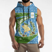 Guatemala Christmas Sleeveless Hoodie with Blue Green Christmas Quetzal Bird Gift and Coat of Arms - Wonder Print Shop