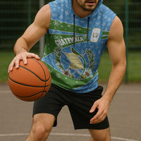 Guatemala Christmas Sleeveless Hoodie with Blue Green Christmas Quetzal Bird Gift and Coat of Arms - Wonder Print Shop