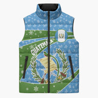 Guatemala Christmas Sleeveless Puffer Jacket with Blue Green Christmas Quetzal Bird Gift and Coat of Arms - Wonder Print Shop