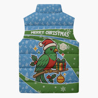 Guatemala Christmas Sleeveless Puffer Jacket with Blue Green Christmas Quetzal Bird Gift and Coat of Arms - Wonder Print Shop