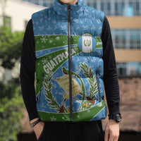 Guatemala Christmas Sleeveless Puffer Jacket with Blue Green Christmas Quetzal Bird Gift and Coat of Arms - Wonder Print Shop