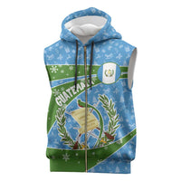 Guatemala Christmas Sleeveless Zip Hoodie with Blue Green Christmas Quetzal Bird Gift and Coat of Arms - Wonder Print Shop