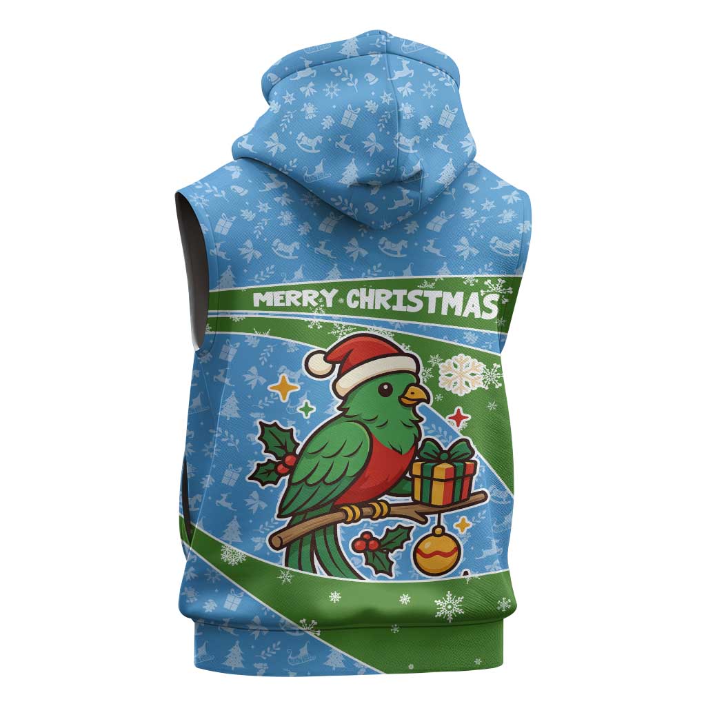 Guatemala Christmas Sleeveless Zip Hoodie with Blue Green Christmas Quetzal Bird Gift and Coat of Arms - Wonder Print Shop
