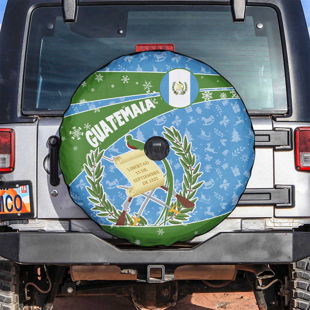 Guatemala Christmas Spare Tire Cover with Blue Green Christmas Quetzal Bird Gift and Coat of Arms - Wonder Print Shop