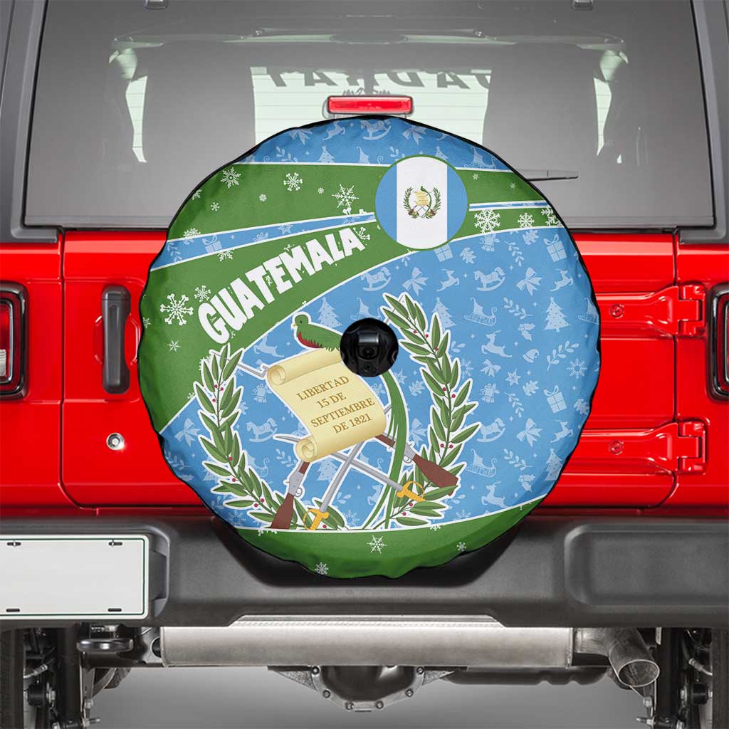 Guatemala Christmas Spare Tire Cover with Blue Green Christmas Quetzal Bird Gift and Coat of Arms - Wonder Print Shop