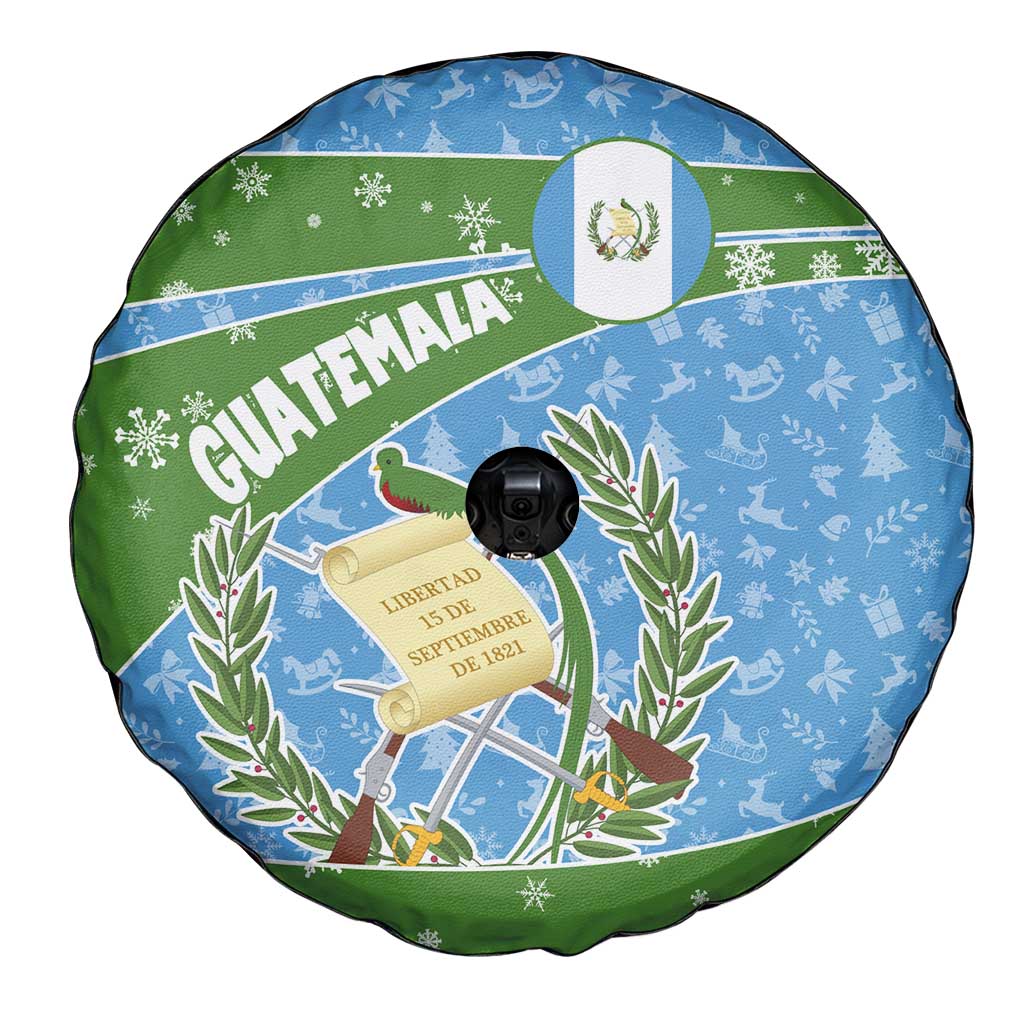 Guatemala Christmas Spare Tire Cover with Blue Green Christmas Quetzal Bird Gift and Coat of Arms - Wonder Print Shop