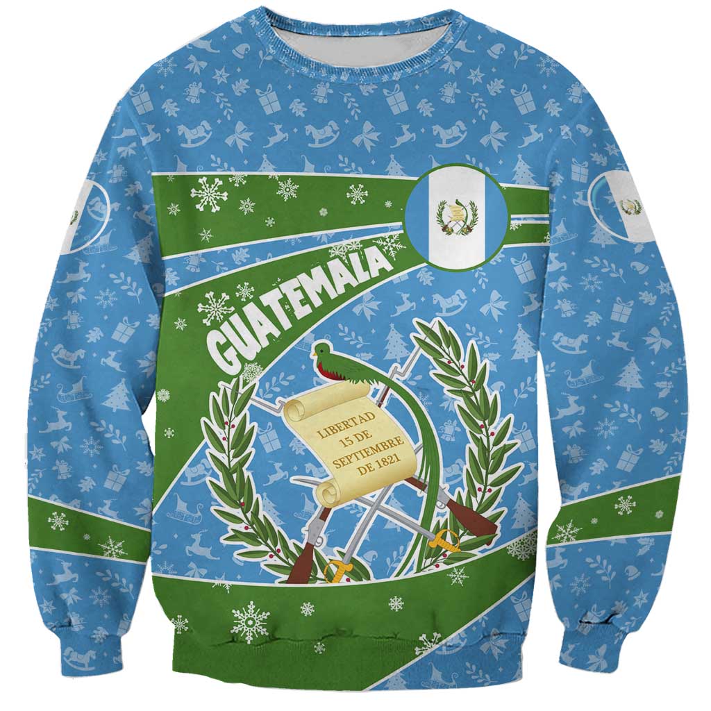 Guatemala Christmas Sweatshirt with Blue Green Christmas Quetzal Bird Gift and Coat of Arms - Wonder Print Shop