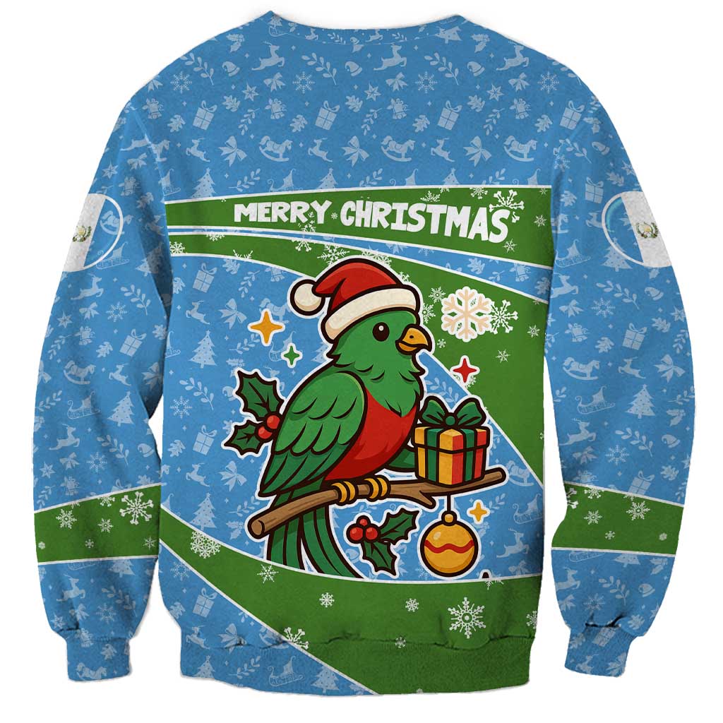 Guatemala Christmas Sweatshirt with Blue Green Christmas Quetzal Bird Gift and Coat of Arms - Wonder Print Shop