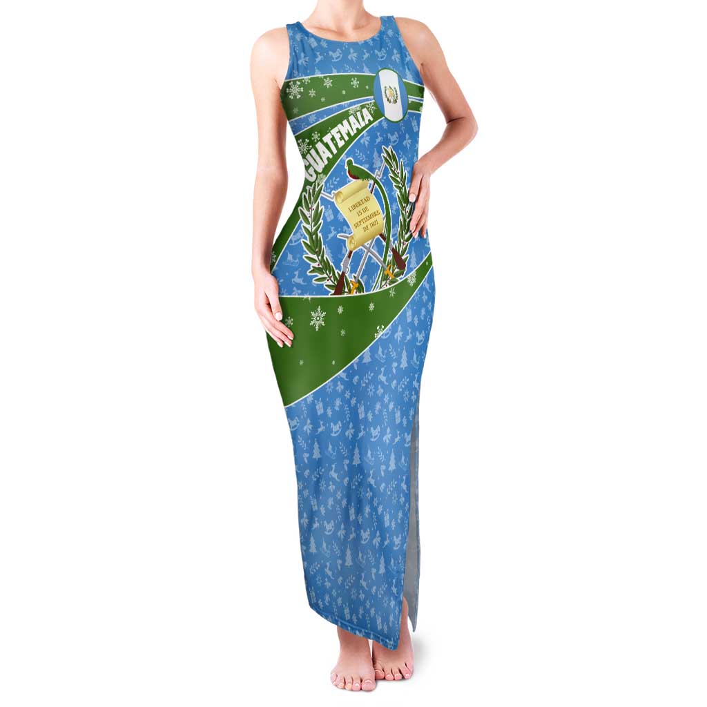 Guatemala Christmas Tank Maxi Dress with Blue Green Christmas Quetzal Bird Gift and Coat of Arms - Wonder Print Shop